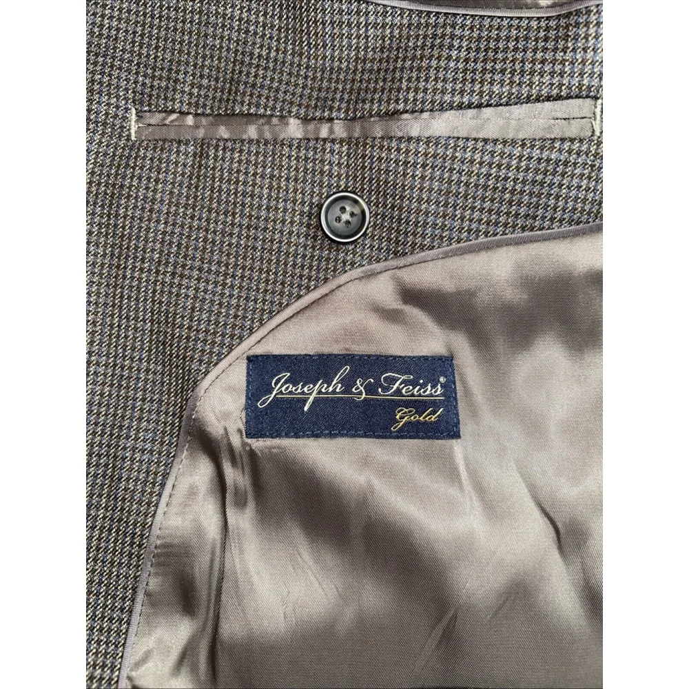 Joseph Feiss 44S Executive Fit Brown Houndstooth Tweed Two Button Jacket